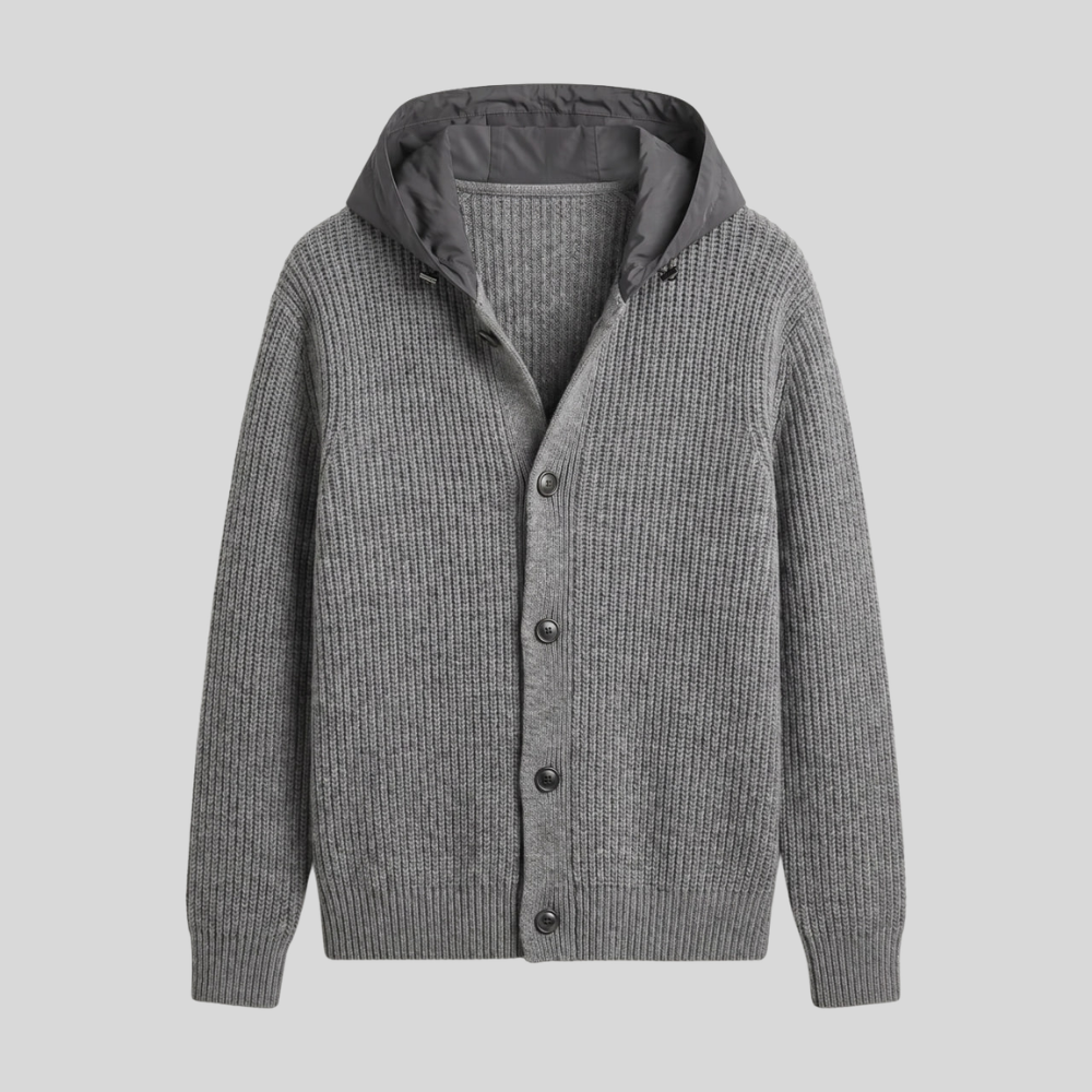 Wool Button-Up Hooded Knit Jacket
