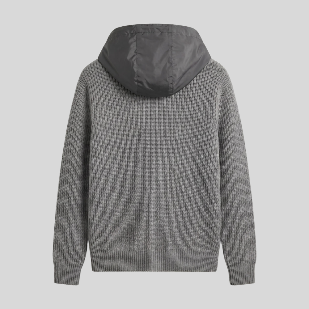 Wool Button-Up Hooded Knit Jacket