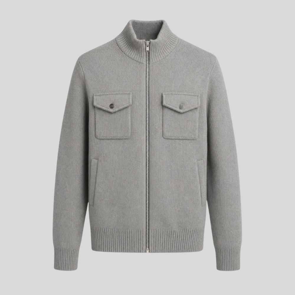 Wool Zip-Up Knit Pocket Jacket
