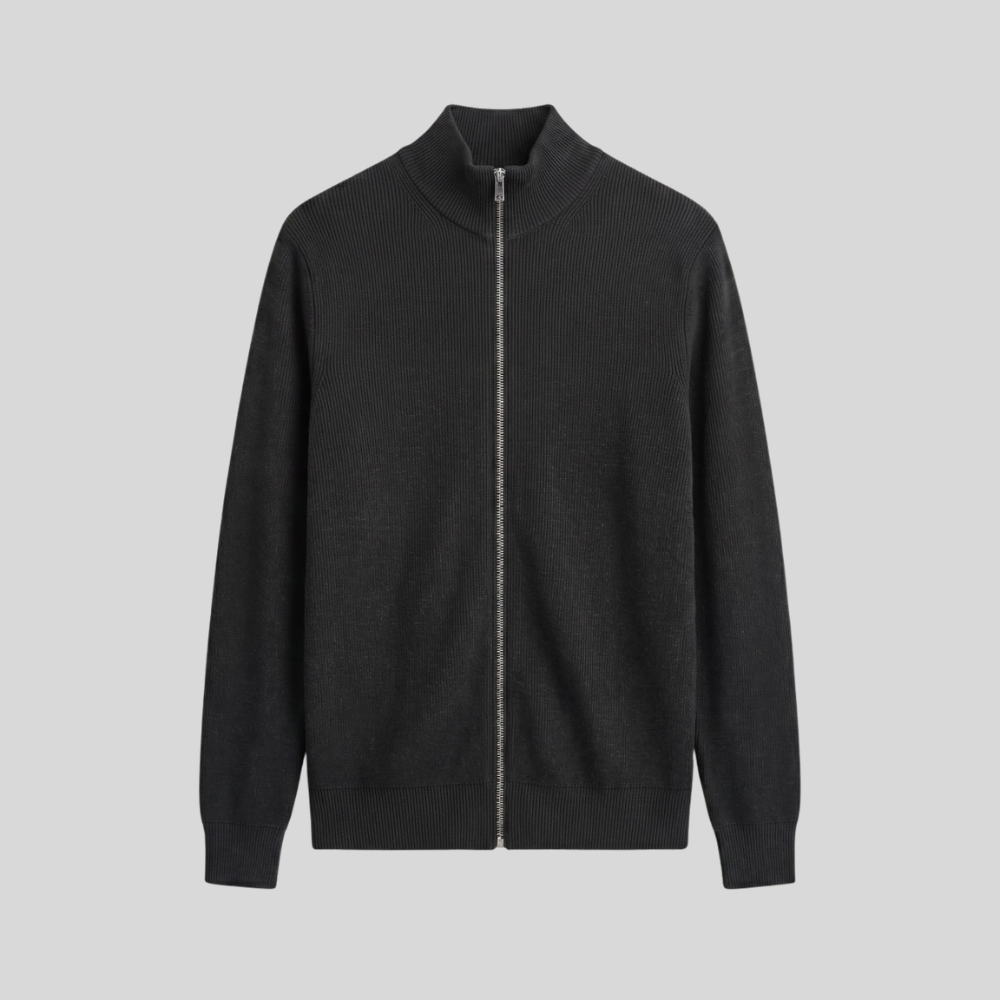 Cotton Full-Zip Mock Neck Knit