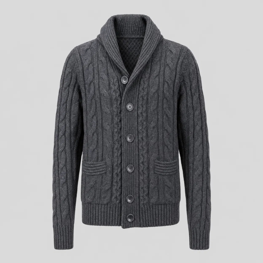 Cable Knit Shawl Collar Cardigan