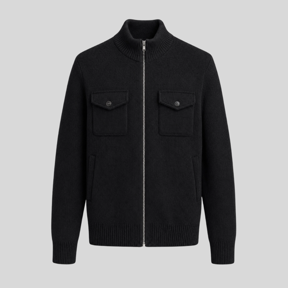 Wool Zip-Up Knit Pocket Jacket