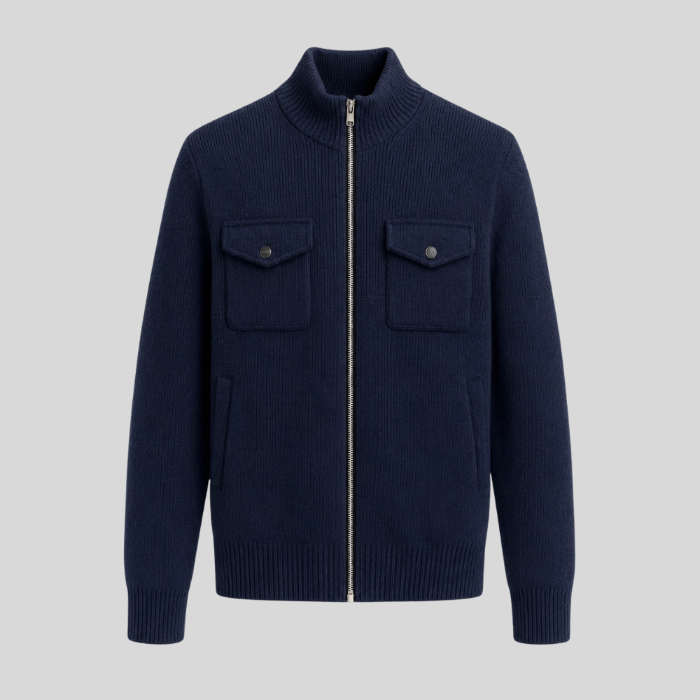 Wool Zip-Up Knit Pocket Jacket