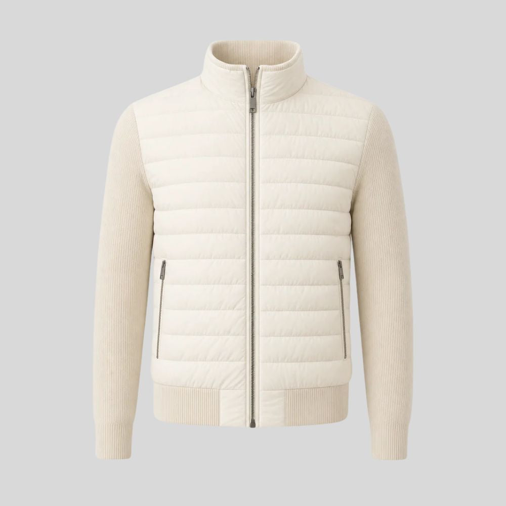 Ivory Quilted Knit-Sleeve Jacke