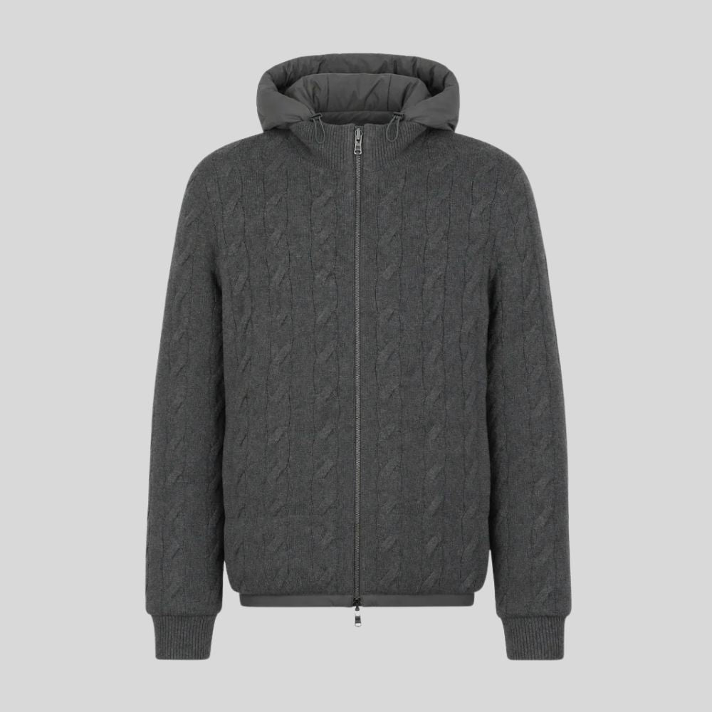 Charcoal Hooded Knit Zip Jacket