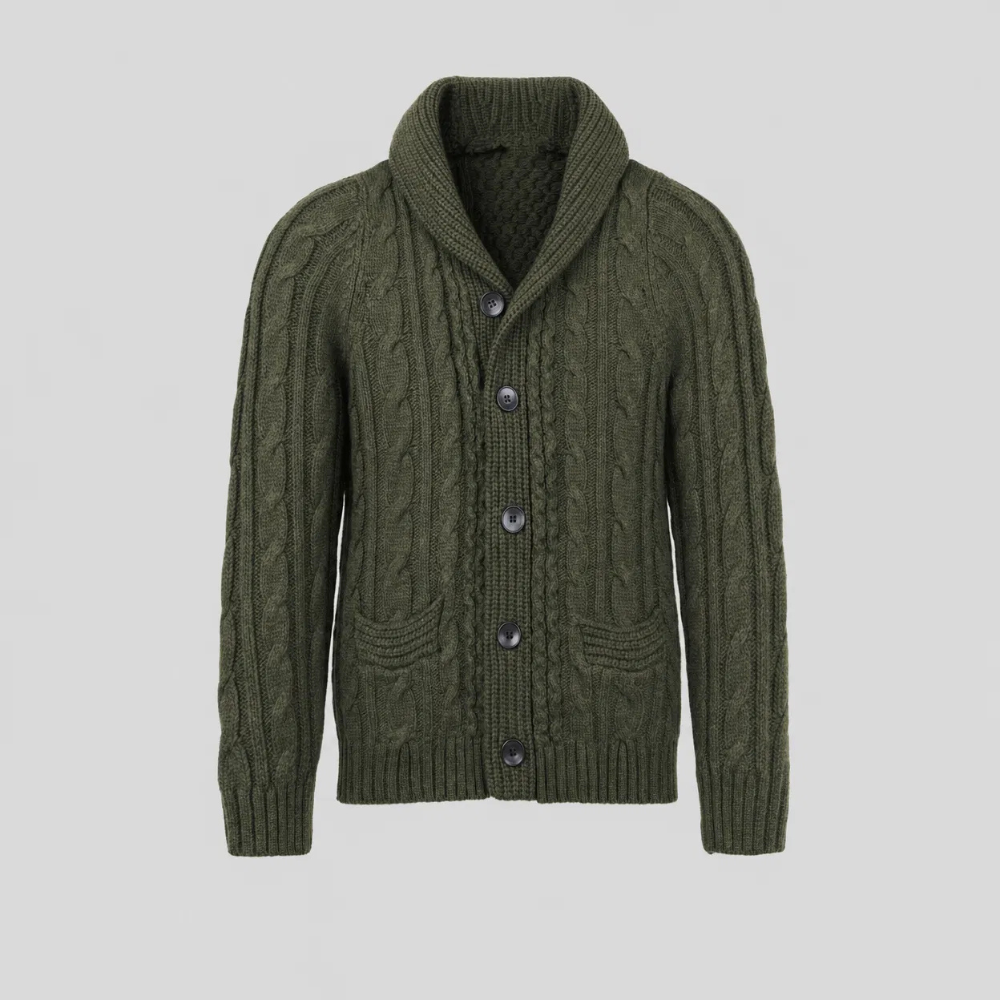 Cable Knit Shawl Collar Cardigan