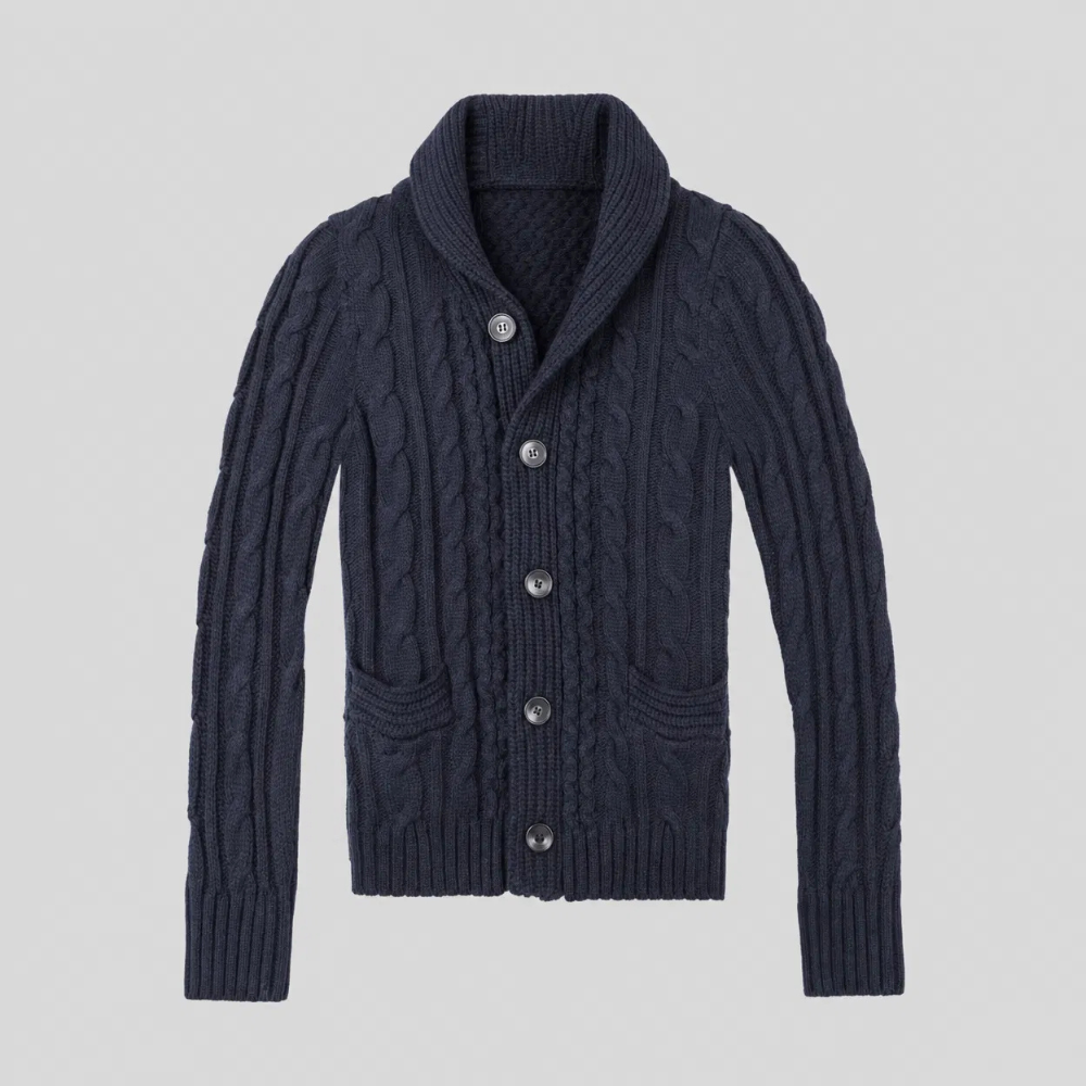 Cable Knit Shawl Collar Cardigan