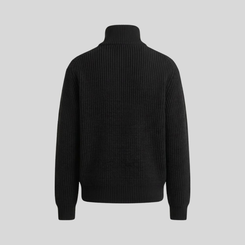 Black Wool Full-Zip Knit Jacket