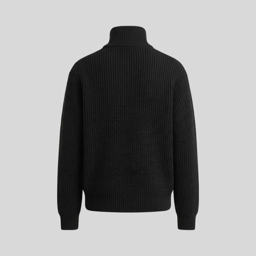 Black Wool Full-Zip Knit Jacket