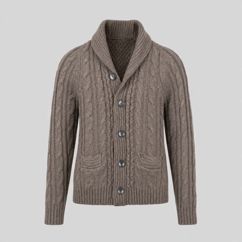 Cable Knit Shawl Collar Cardigan