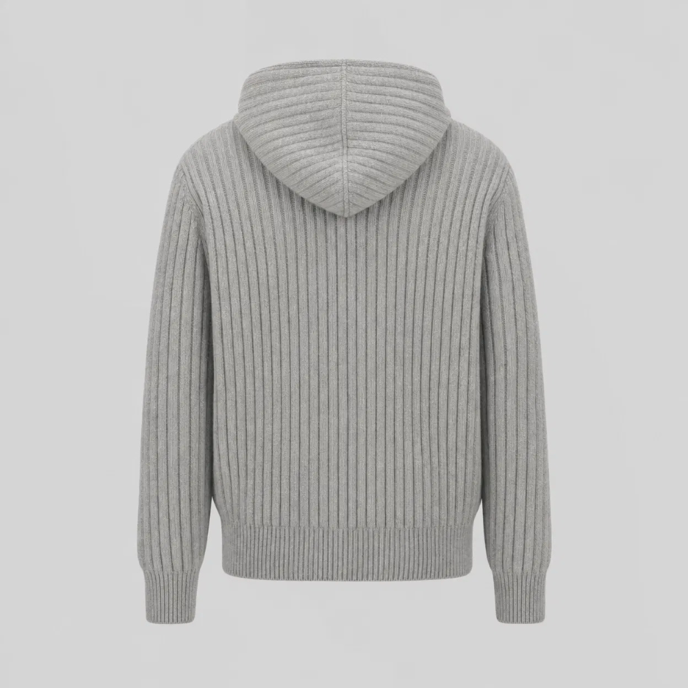 Ribbed Zip-Up Hooded Knit Jacket