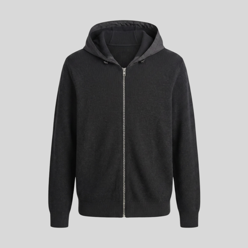 Wool Full-Zip Hooded Knit Jacket